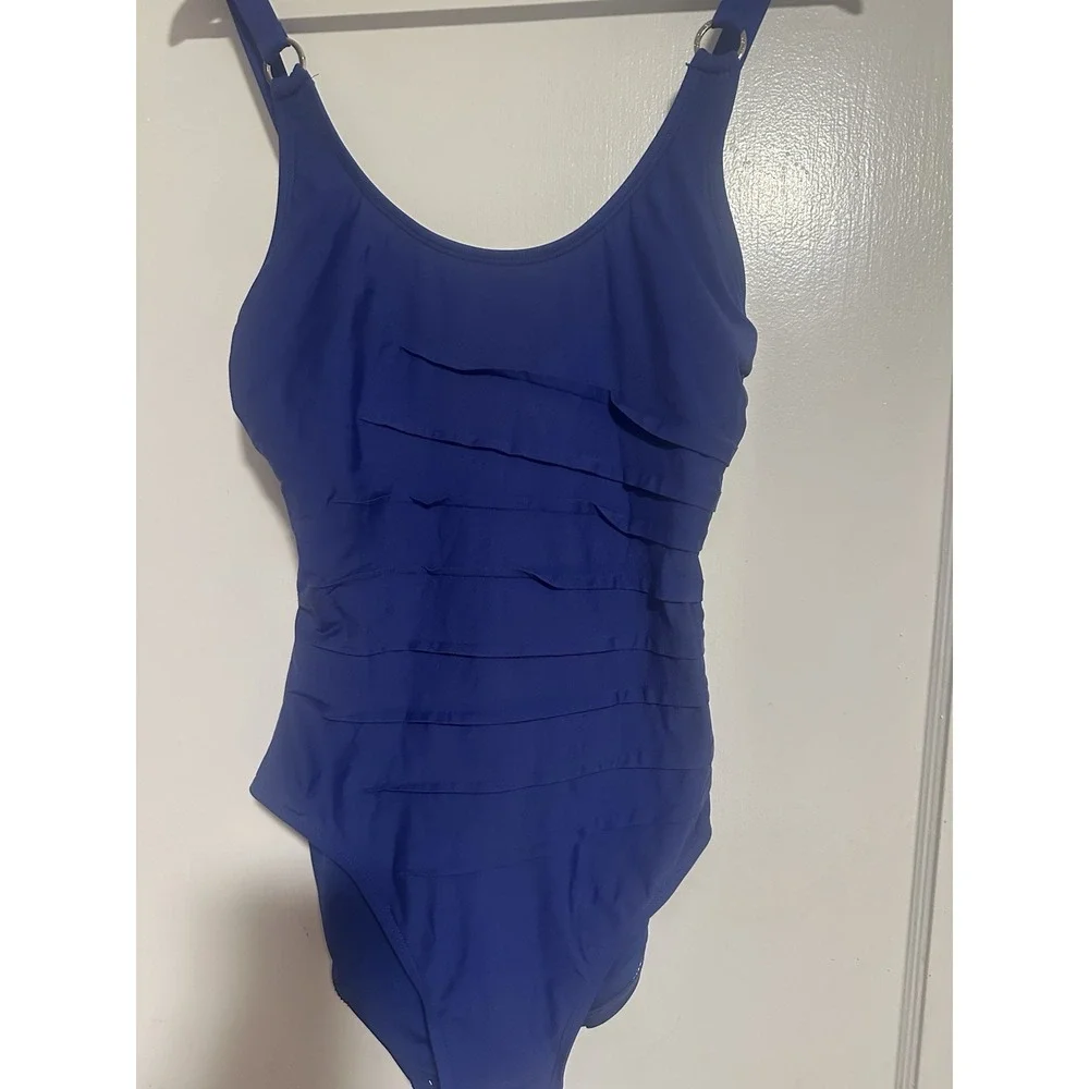 Calvin Klein One Piece Swimsuit Women 12 Navy Blue Stretch Vacation Beach Summer